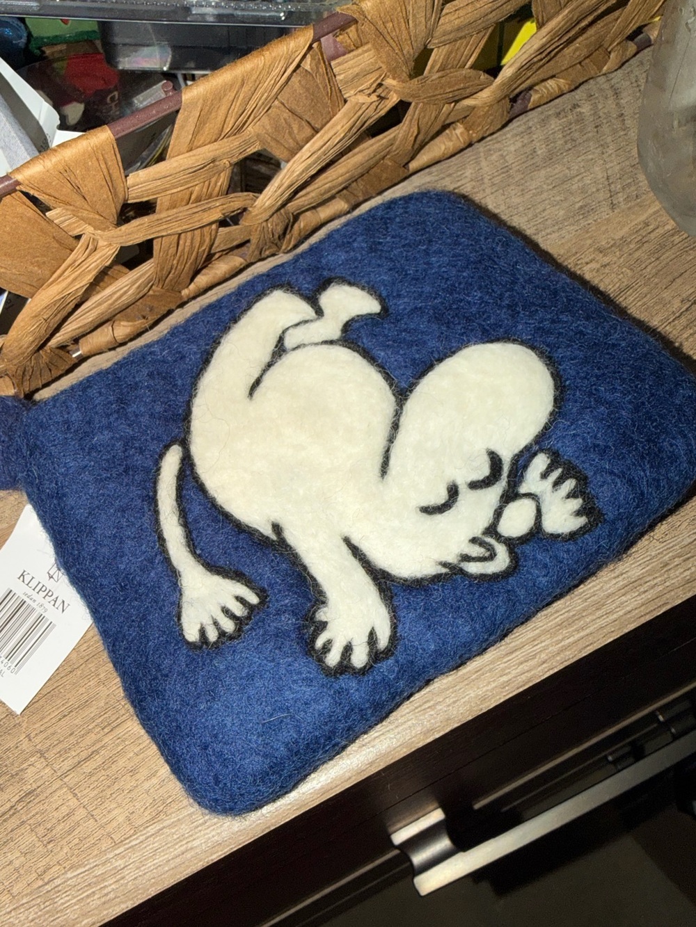 Navy Felt Mini Bag with White Graphic